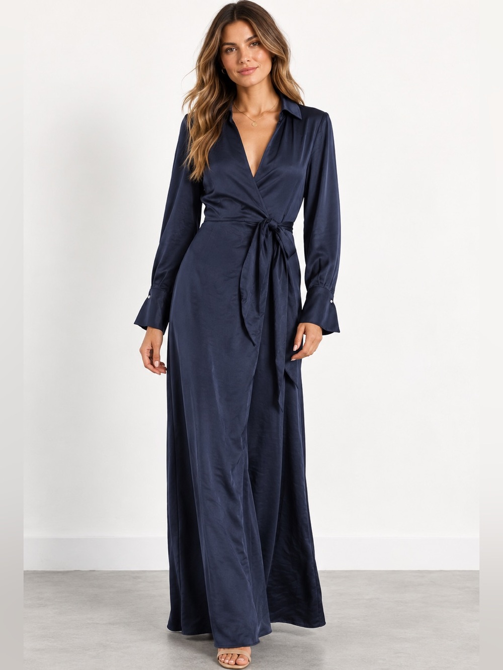 House of Harlow 1960 Navy Maxi Wrap Dress S NWT Quiet Luxury
